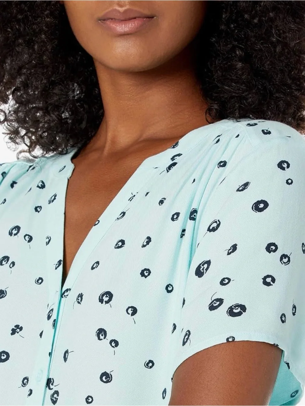Turquoise Blue Polka Dot Button Front Blouse - Picture 4 of 6